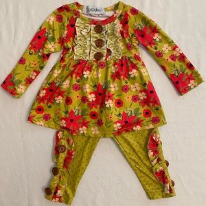 Wellie Kate Floral Ruffle Dress And Pants Set Size 3-6 months